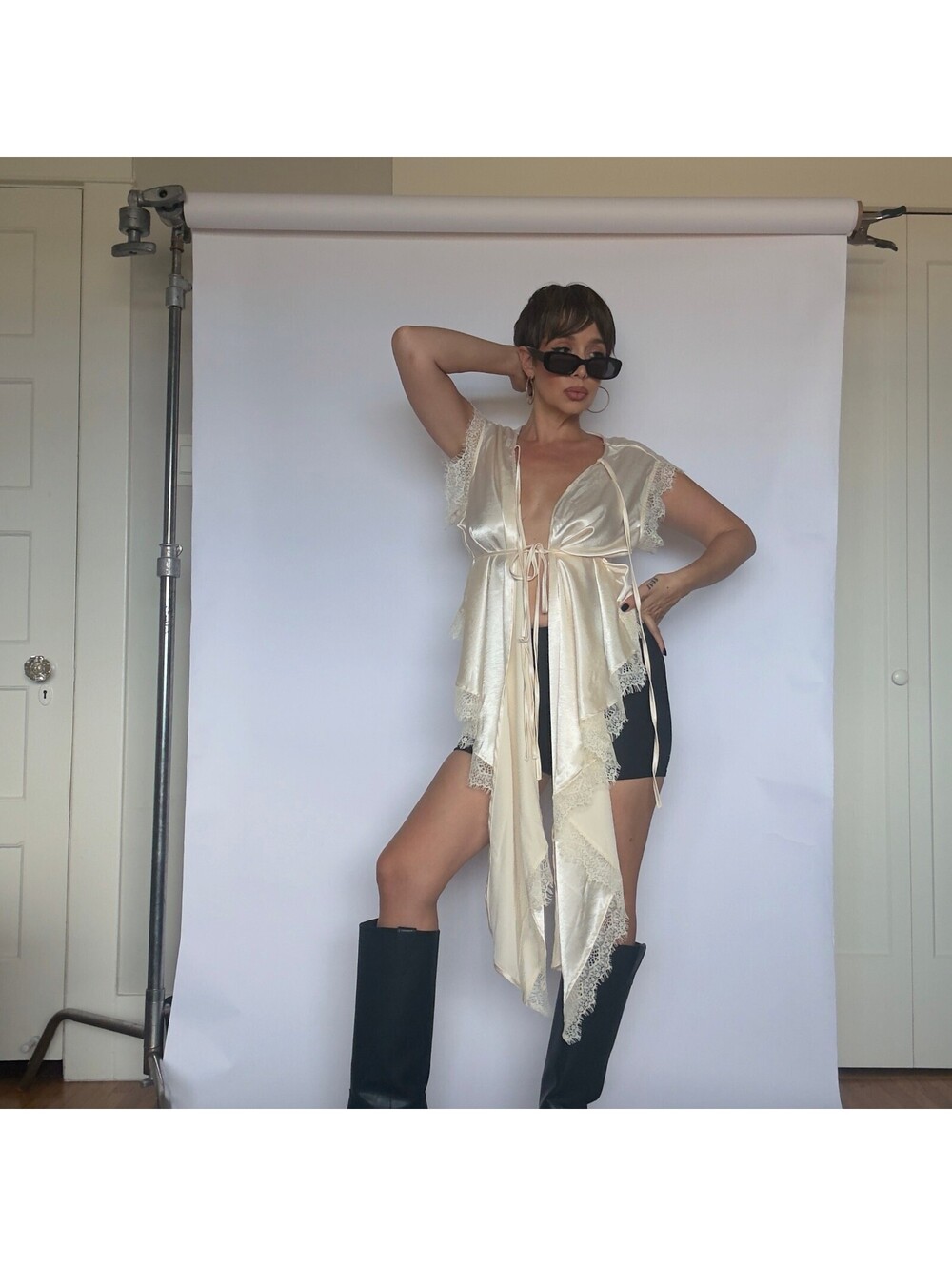 Y2K Cream Satin Top